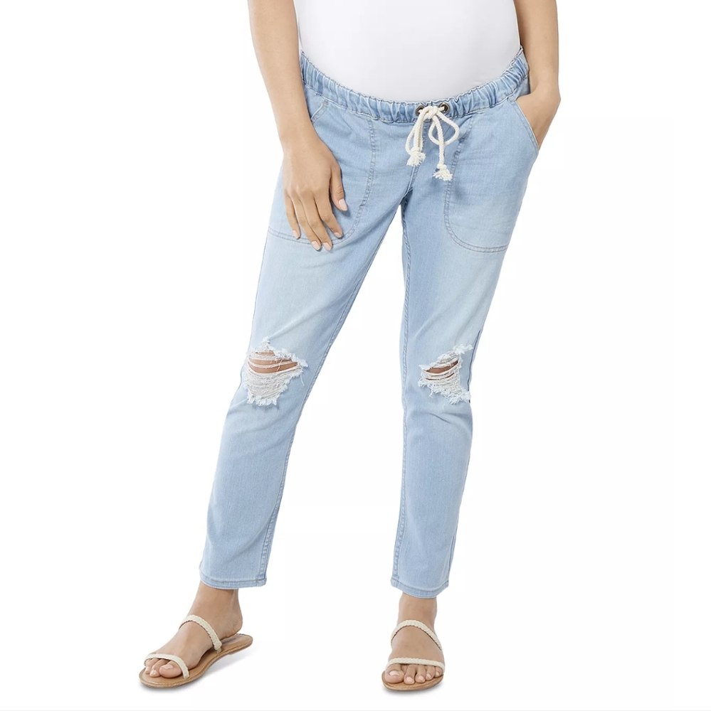 Ingrid & Isabel Distressed Drawstring Maternity Jeans